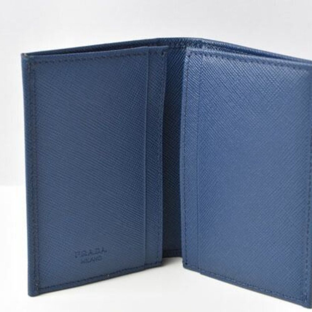 Prada Card Case Business Card Holder Saffiano Metal Bluette Blue 1 M0945 - Picture 5 of 7